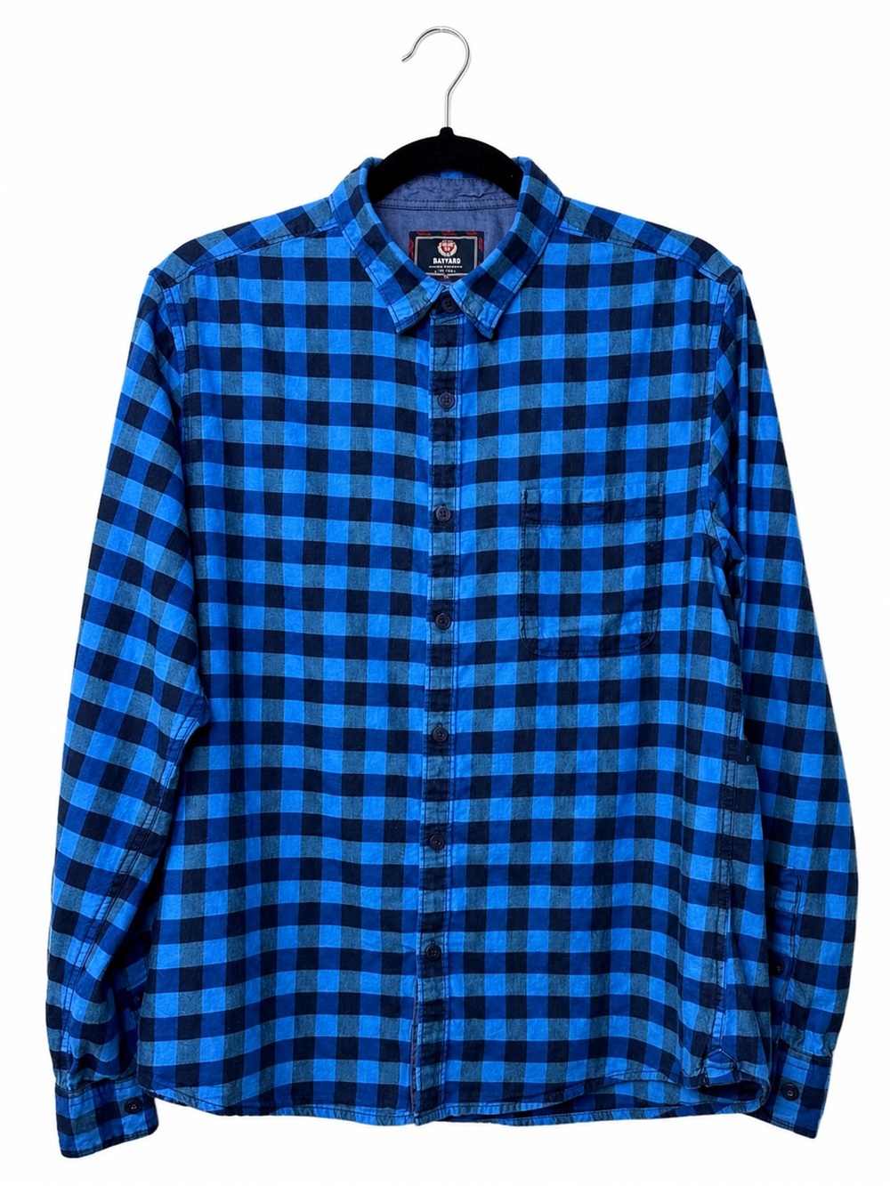 Harvard Button Up Shirt Blue Plaid Check Cotton Long Sleeve Mens Large Casual
